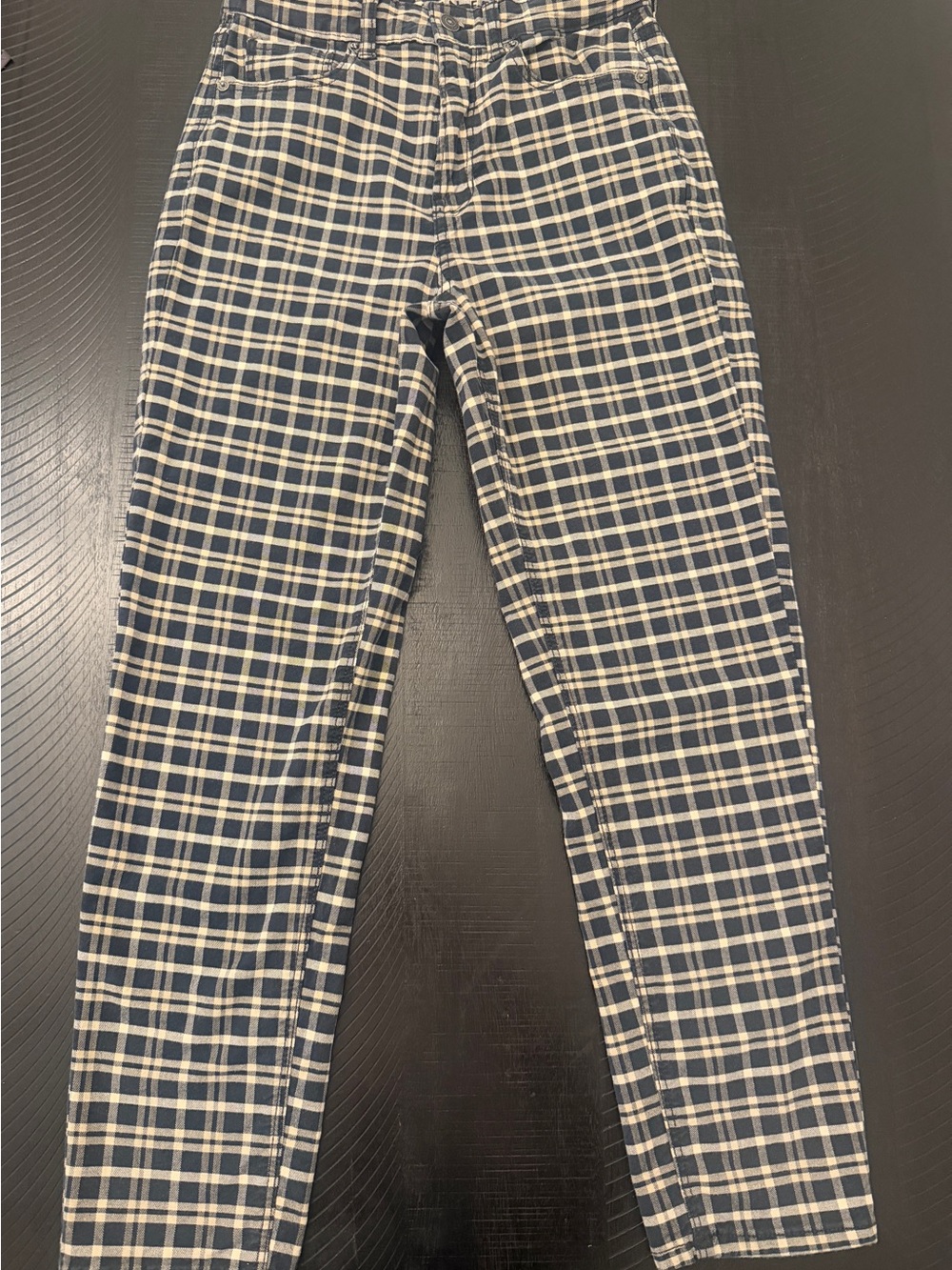 American Eagle High Rise Mom Plaid Cotton Blend Jeans Size 4